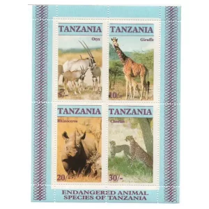 Hoja Souvenir de Tanzania 1986 - Especies en Peligro de Extinción AN34