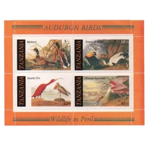 Hoja Bloque de Tanzania 1986 - 200° Aniversario de John James Audubon: "Wildlife in Peril"
