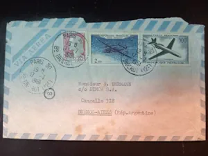Sobre de Francia a Buenos Aires con Sellos de Aviones Caravelle y Diderot por Correo Aéreo