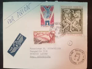 Sobre Francés con Sellos Históricos y Artísticos a Buenos Aires por Correo Aéreo