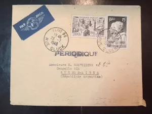 Sobre de Francia a Buenos Aires con Sellos de Lille y Figuras por Correo Aéreo