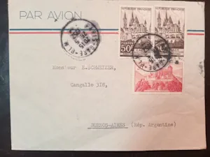 Sobre Francés con Sellos de Abadía a Buenos Aires por Correo Aéreo