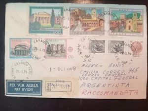 Sobre Italiano con Sellos de Edificios Históricos a Buenos Aires por Correo Aéreo