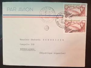 Sobre Francés con Sellos de Historia y Arte a Buenos Aires por Correo Aéreo