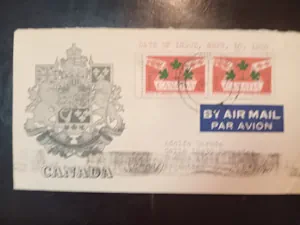 Sobre Canadiense con Sellos de Hoja de Arce a Mercedes, Argentina por Correo Aéreo