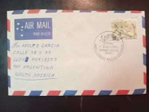 Sobre Australiano a Mercedes, Argentina por Correo Aéreo