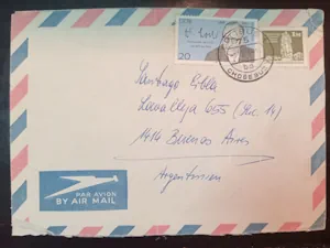 Sobre de Alemania Oriental a Buenos Aires con Sellos de H. Leip y Construcción por Correo Aéreo