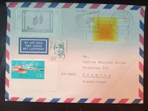 Sobre de Alemania a Argentina con Sellos de Museo de Higiene y Paisajes por Correo Aéreo